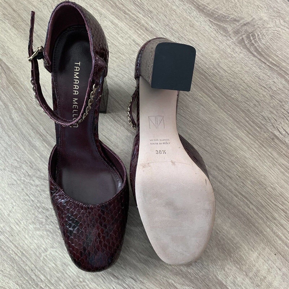 Tamara Mellon Python Burgundy Block Heel Mary Jan… - image 3